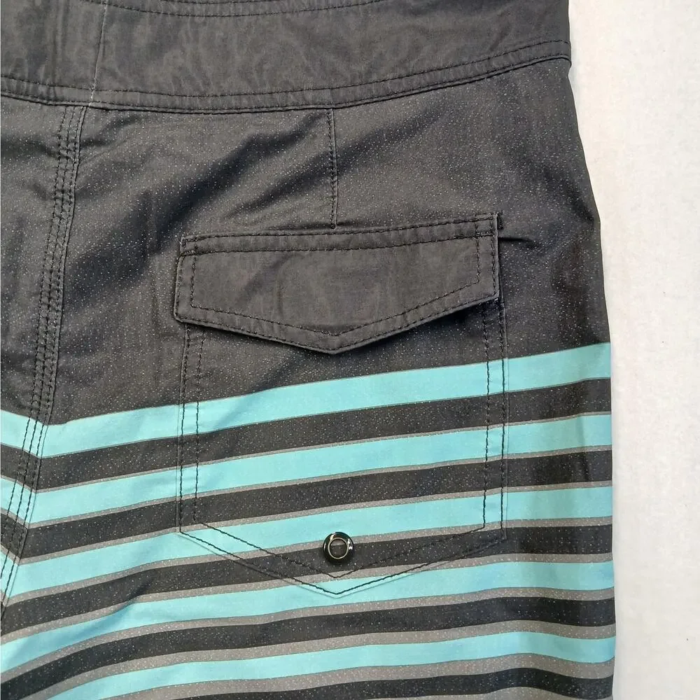 Mossimo Mens 32 Board Shorts Swim Trunks Striped Gray Teal Blue